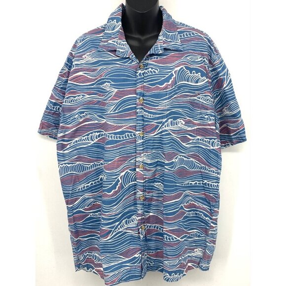 Cooke Street Size XL Extra Large Button Aloha Shirt Blue Red Wave Ocean EUC - Picture 1 of 7